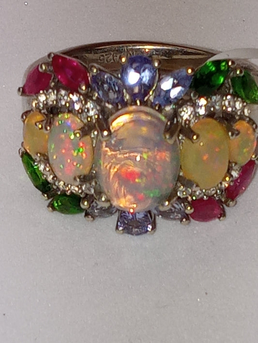 ring Ethiopian opal multi-gemstone platinum over sterling silver