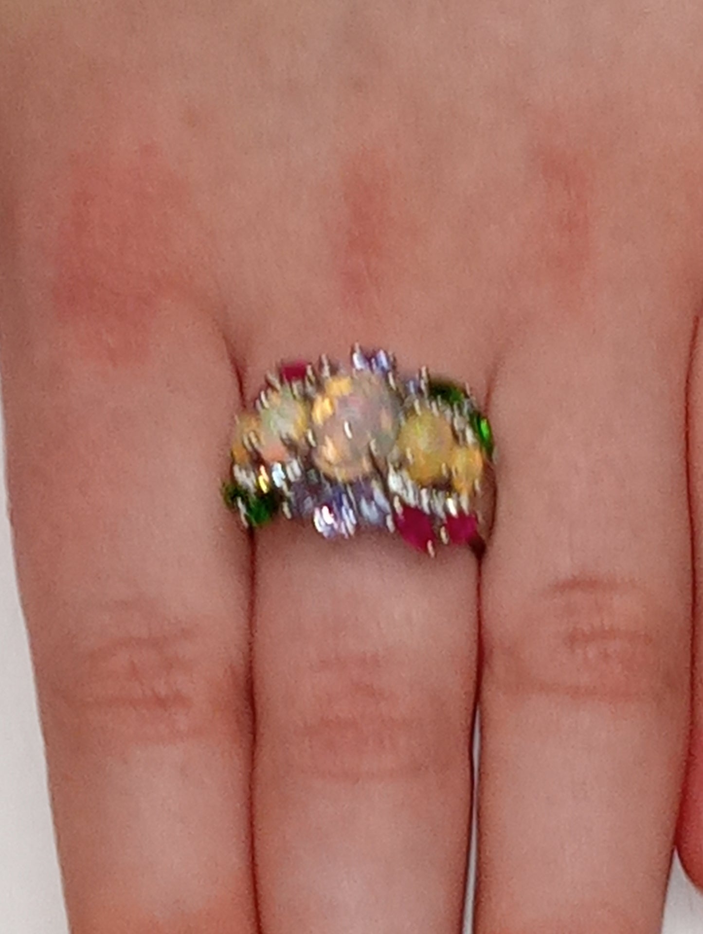ring Ethiopian opal multi-gemstone platinum over sterling silver