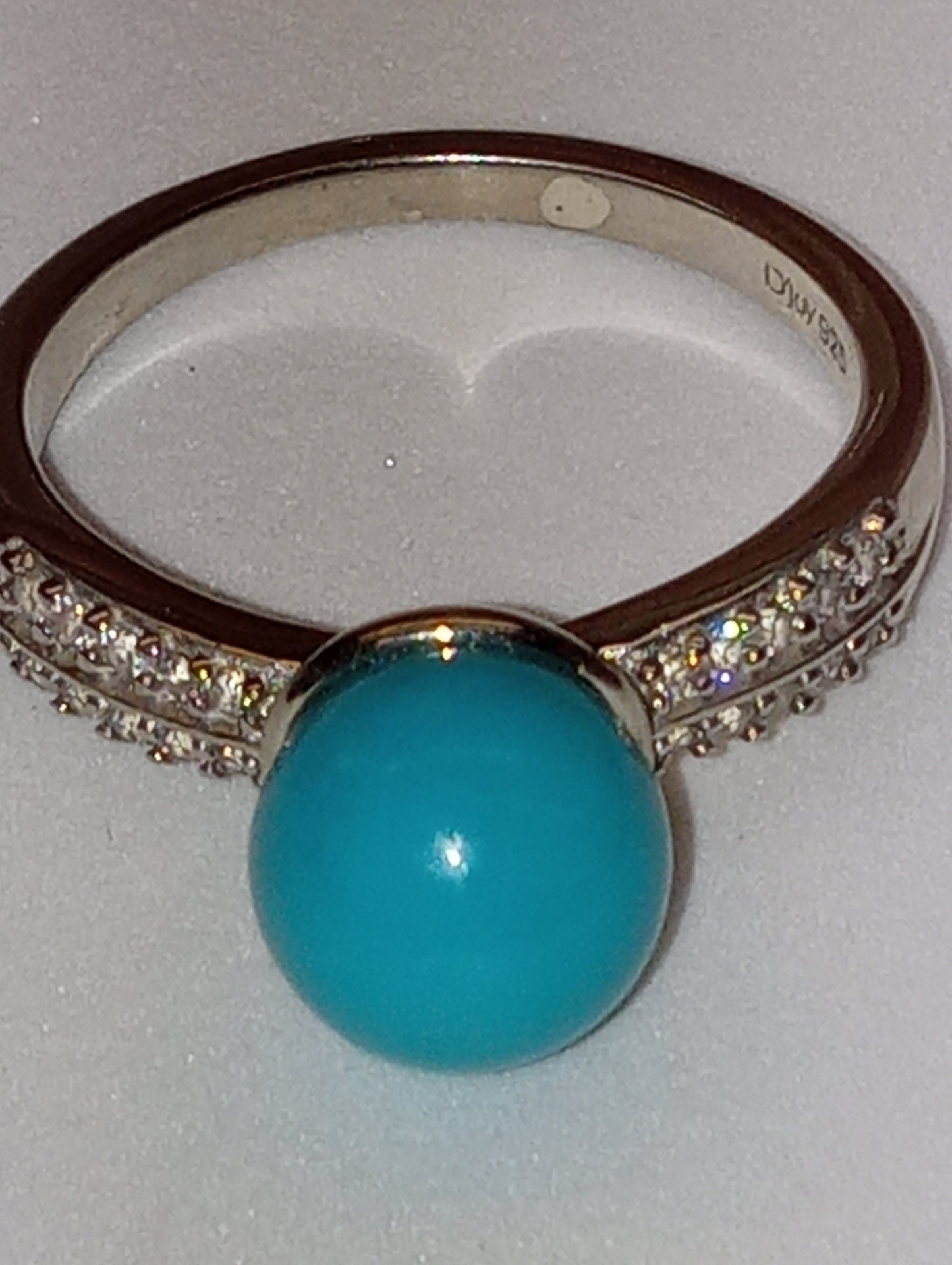 ring turquoise Sleeping Beauty white zircon platinum over sterling silver