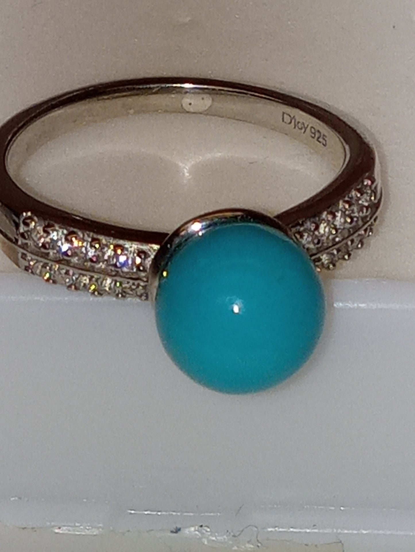 ring turquoise Sleeping Beauty white zircon platinum over sterling silver