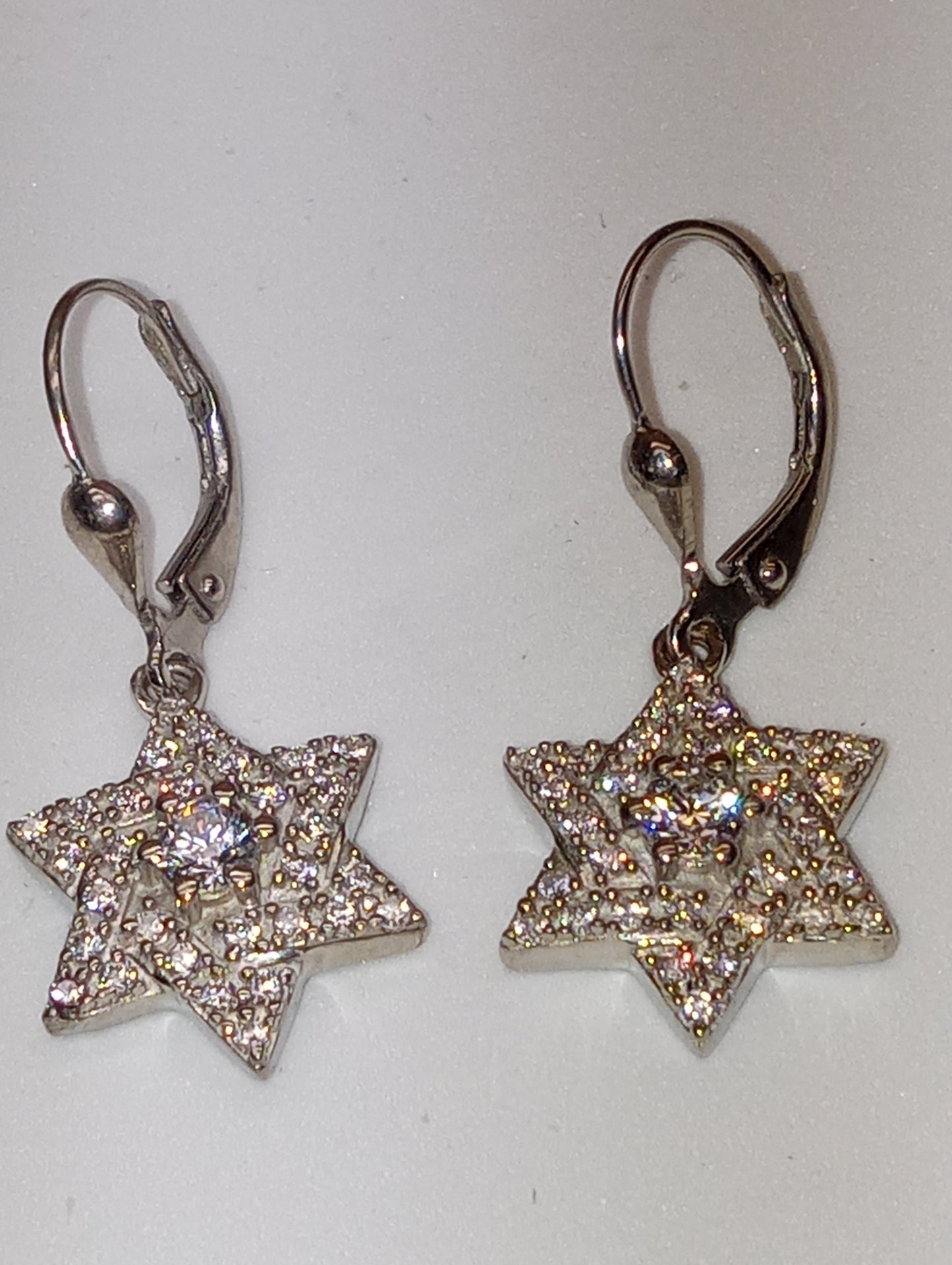 earrings  Lustro Stella, Star of David, cubic zirconia in platinum over sterling silver