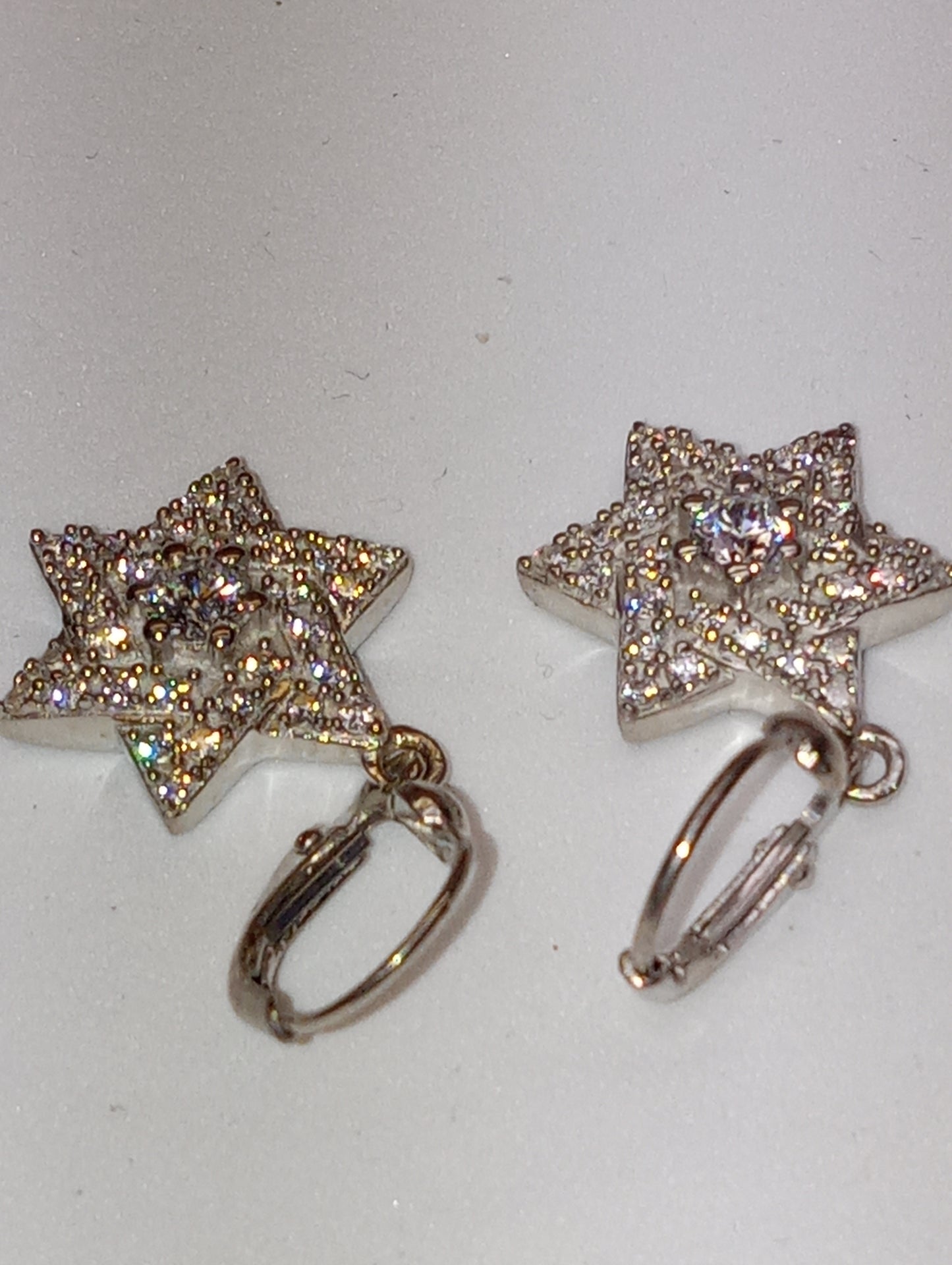 earrings  Lustro Stella, Star of David, cubic zirconia in platinum over sterling silver
