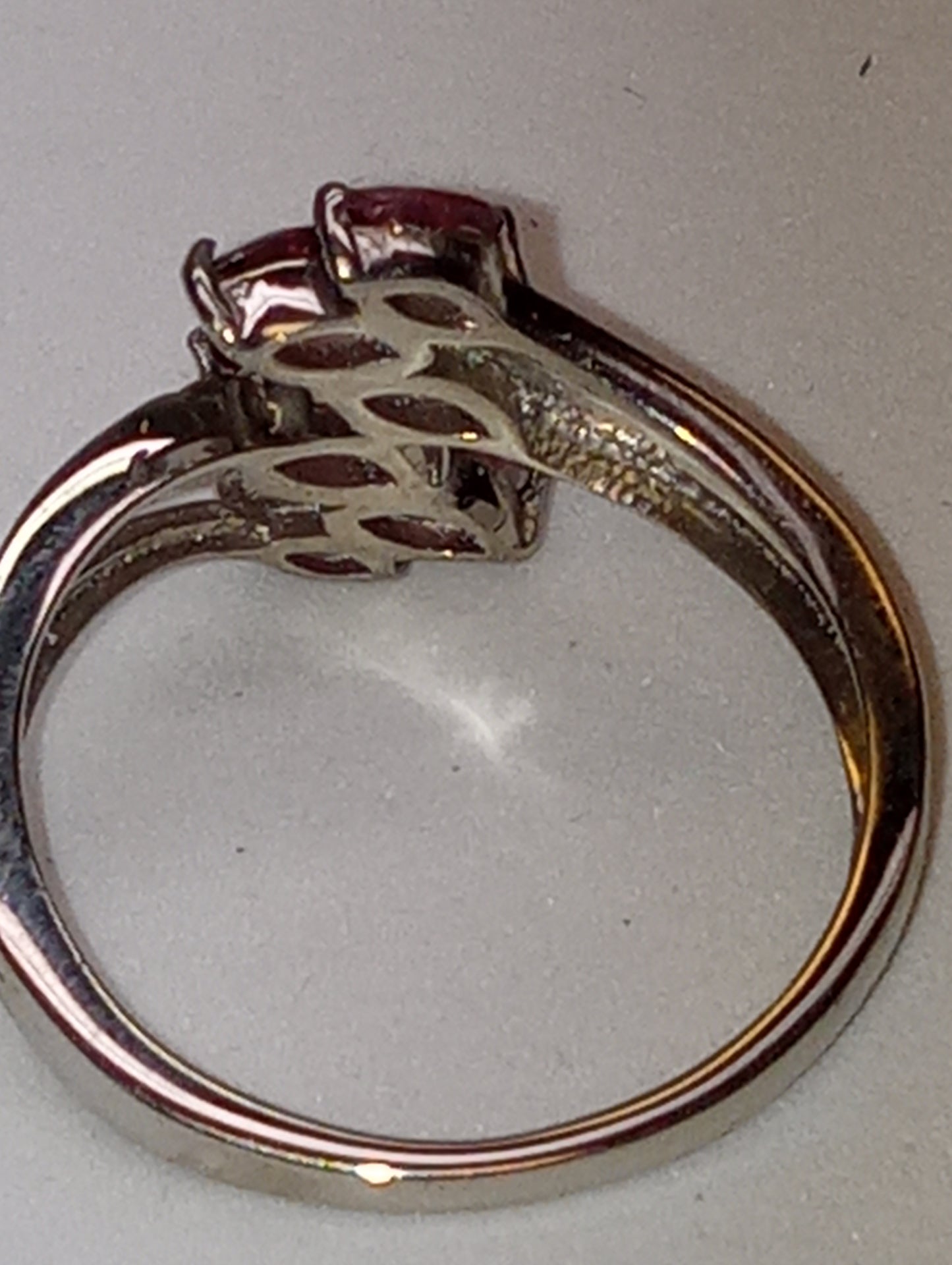 ring rubillite bypass in platinum over sterling silver