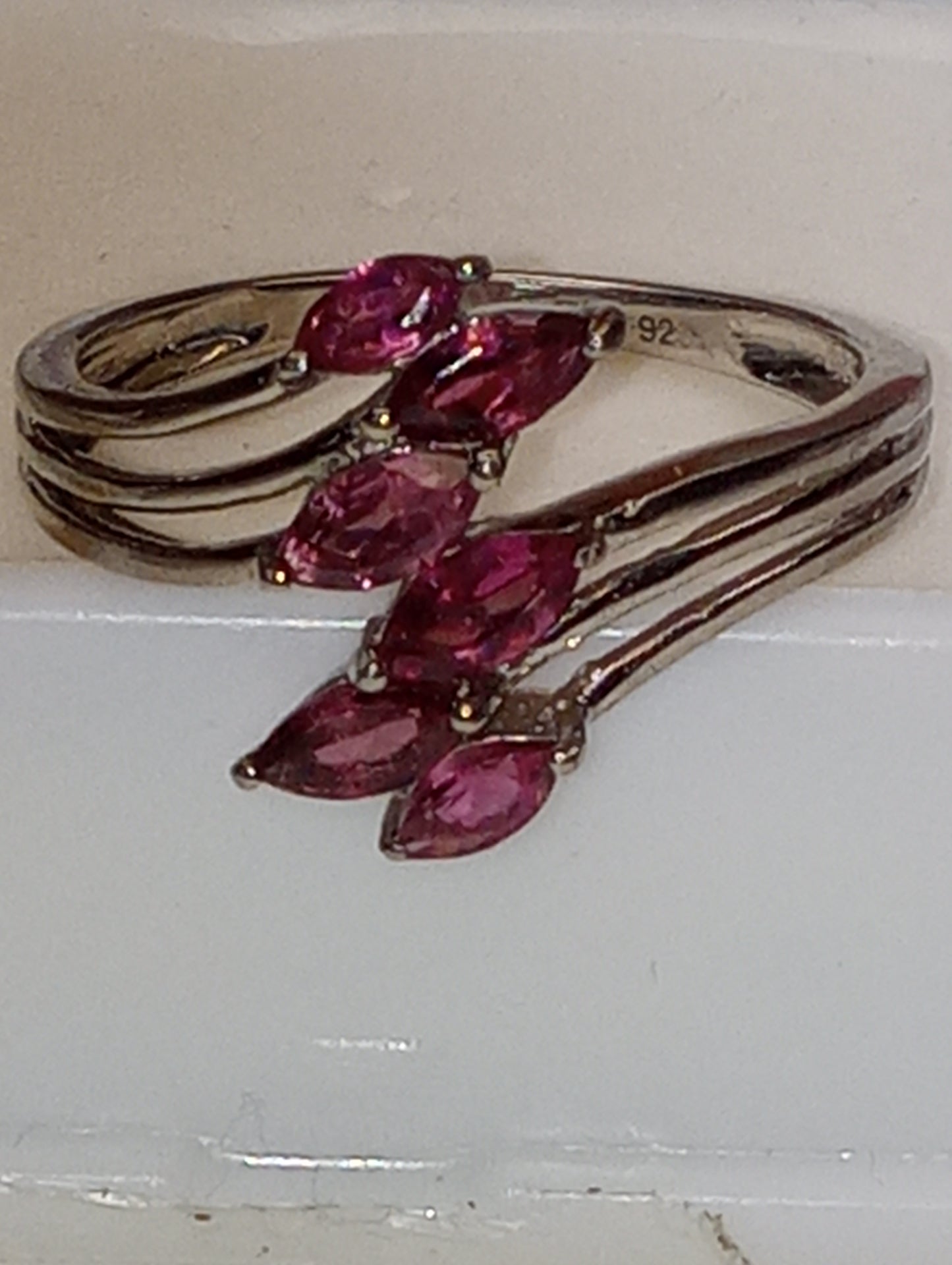 ring rubillite bypass in platinum over sterling silver