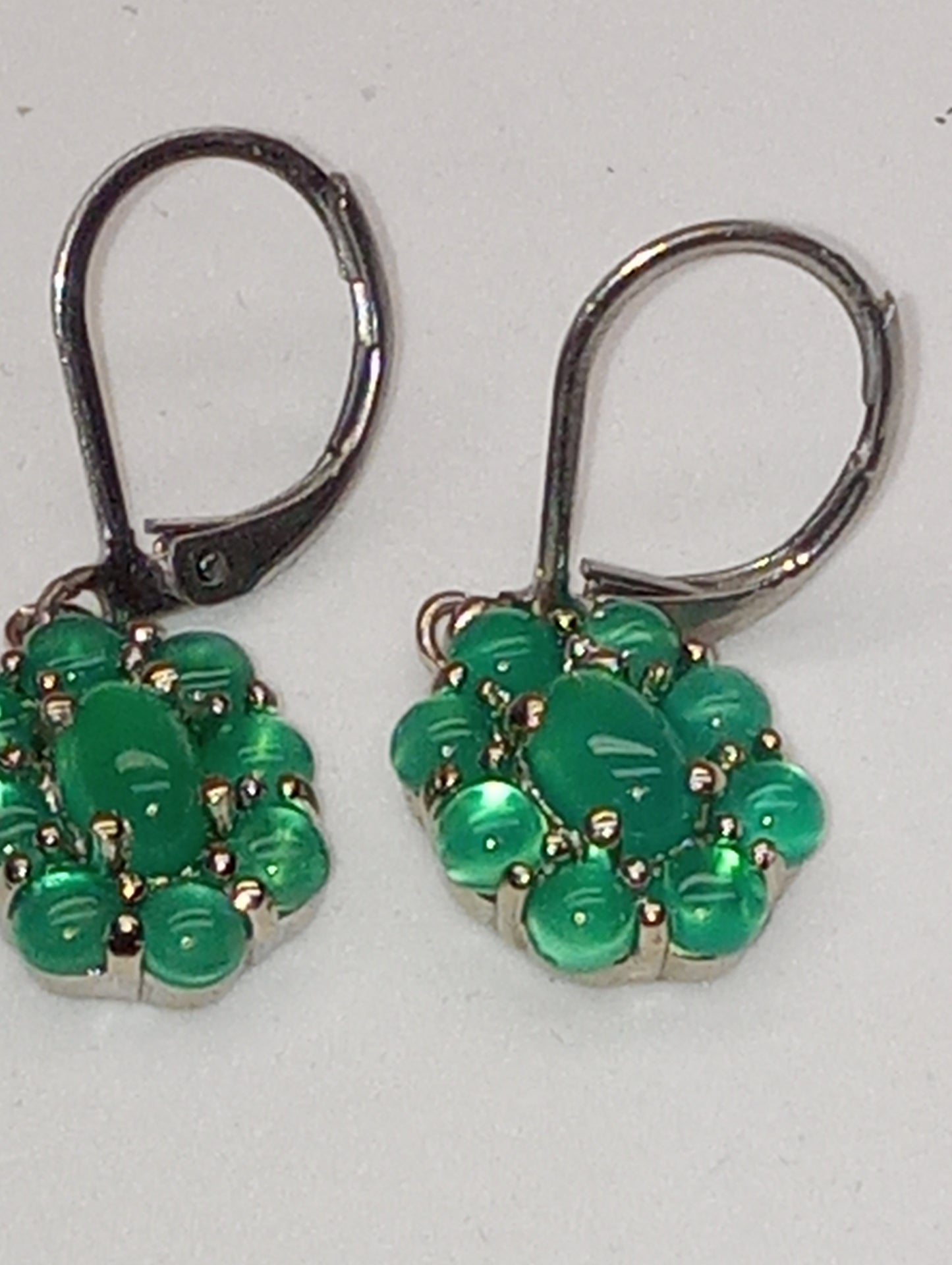 earrings Karis green onyx lever backs in platinum bond and stainless steel