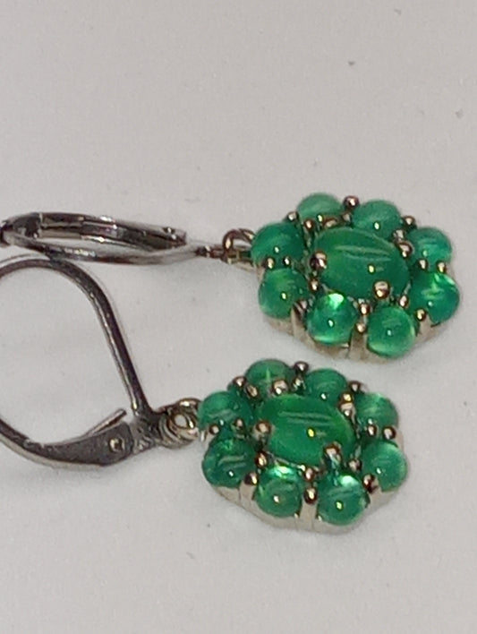 earrings Karis green onyx lever backs in platinum bond and stainless steel