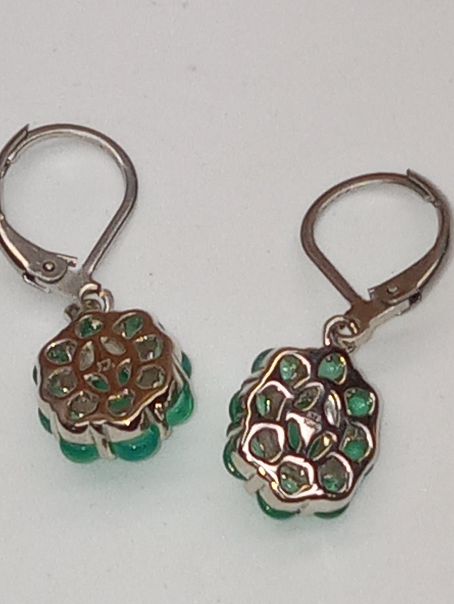earrings Karis green onyx lever backs in platinum bond and stainless steel