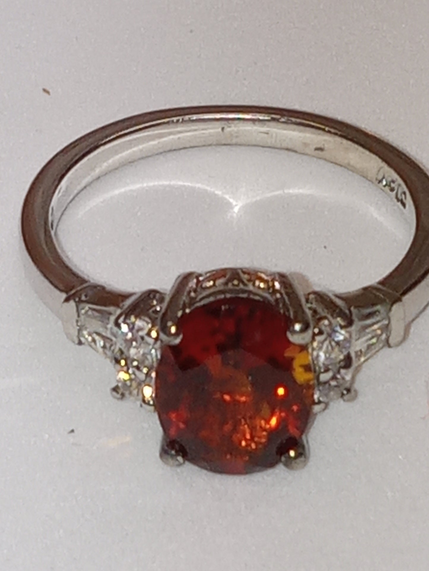 ring citrine red zircon in platinum over sterling silver
