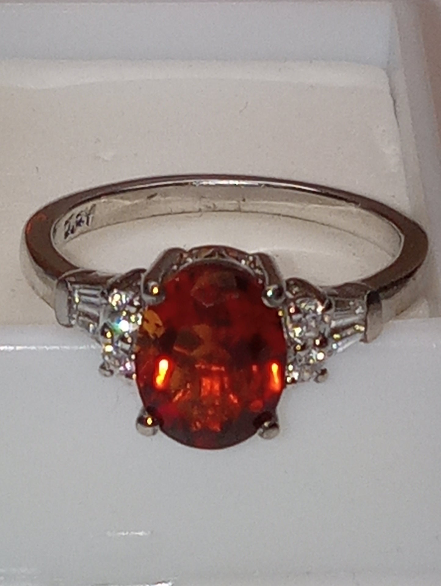 ring citrine red zircon in platinum over sterling silver
