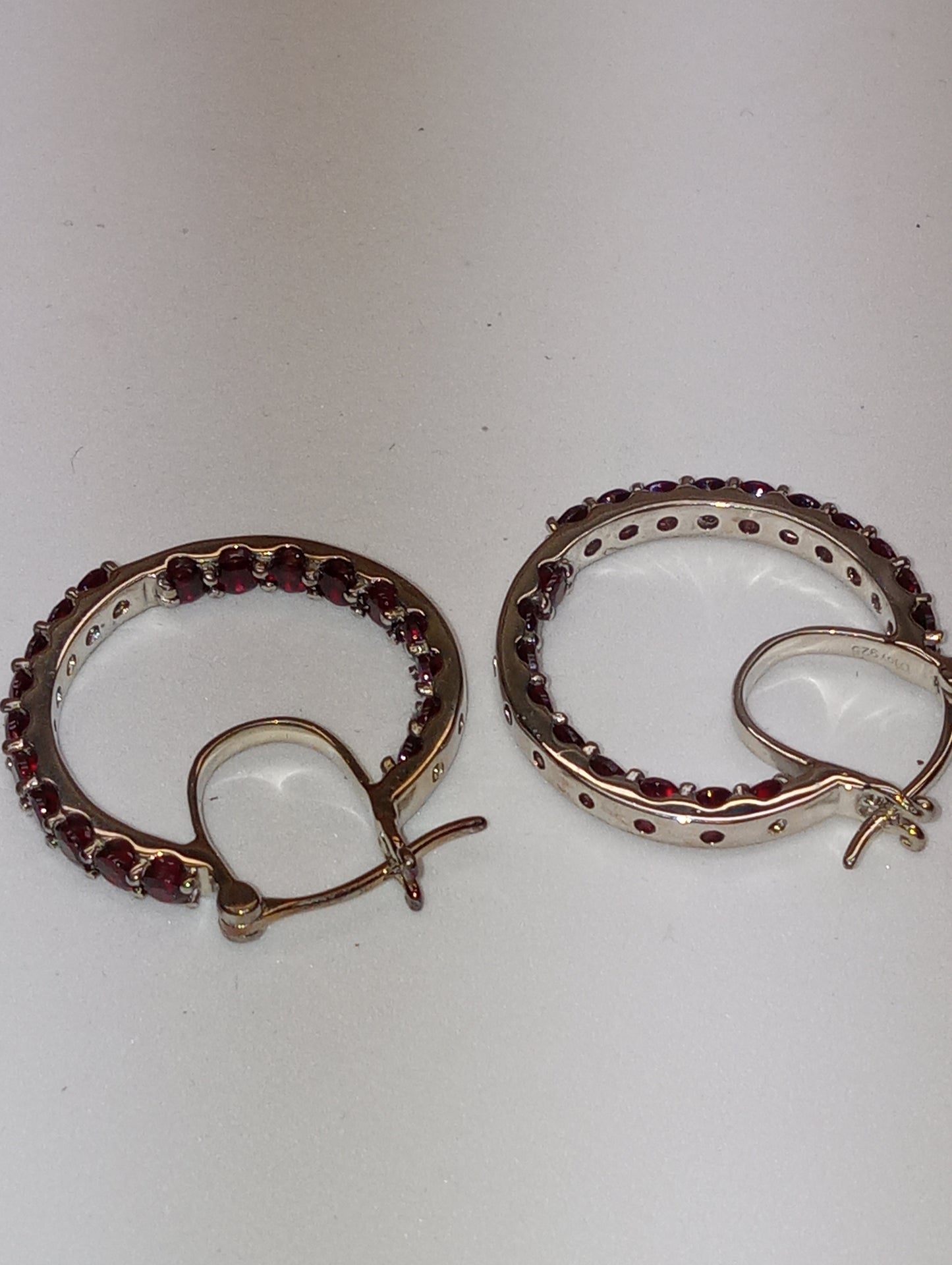 earrings Anthill garnet inside outside hoops in platinum over sterling silver