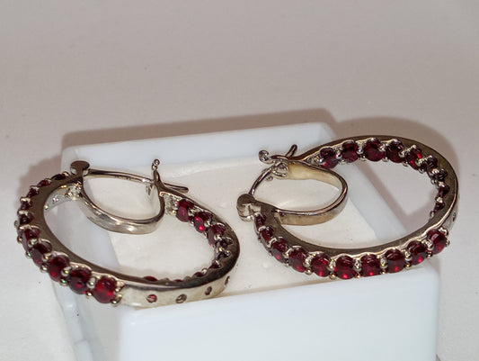 earrings Anthill garnet inside outside hoops in platinum over sterling silver
