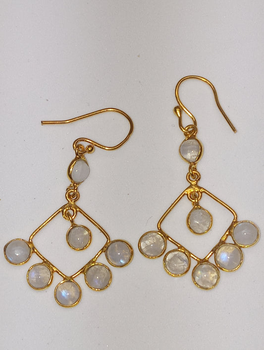 earrings moonstone dangle in 14k yellow gold over sterling silver