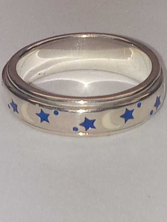 ring sterling silver moon and star spinner