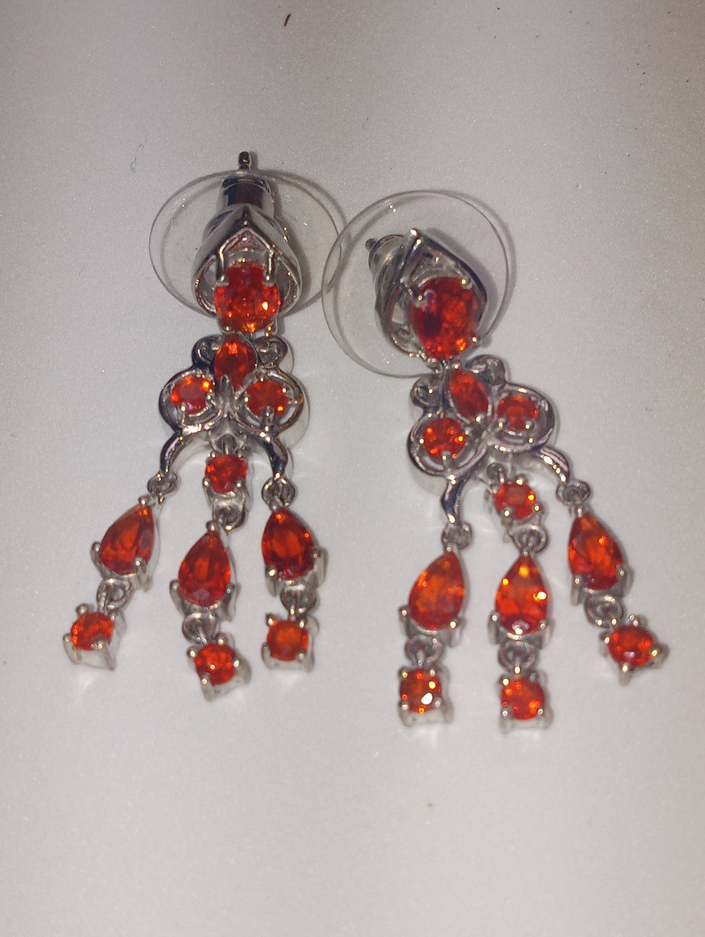 earrings opal crimson fire chandelier in platinum over sterling silver
