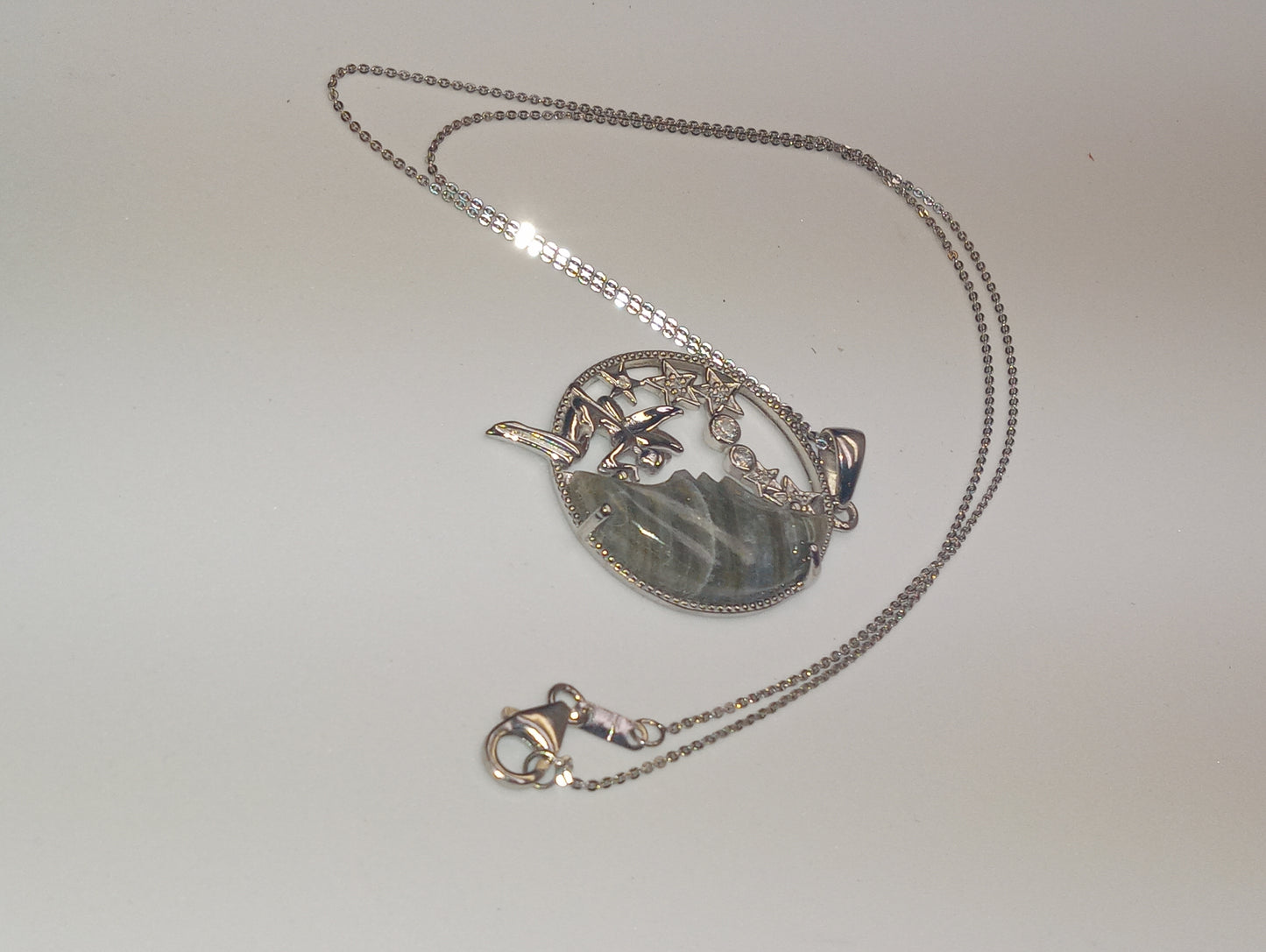 pendant necklace labradorite zircon platinum over sterling silver moon
