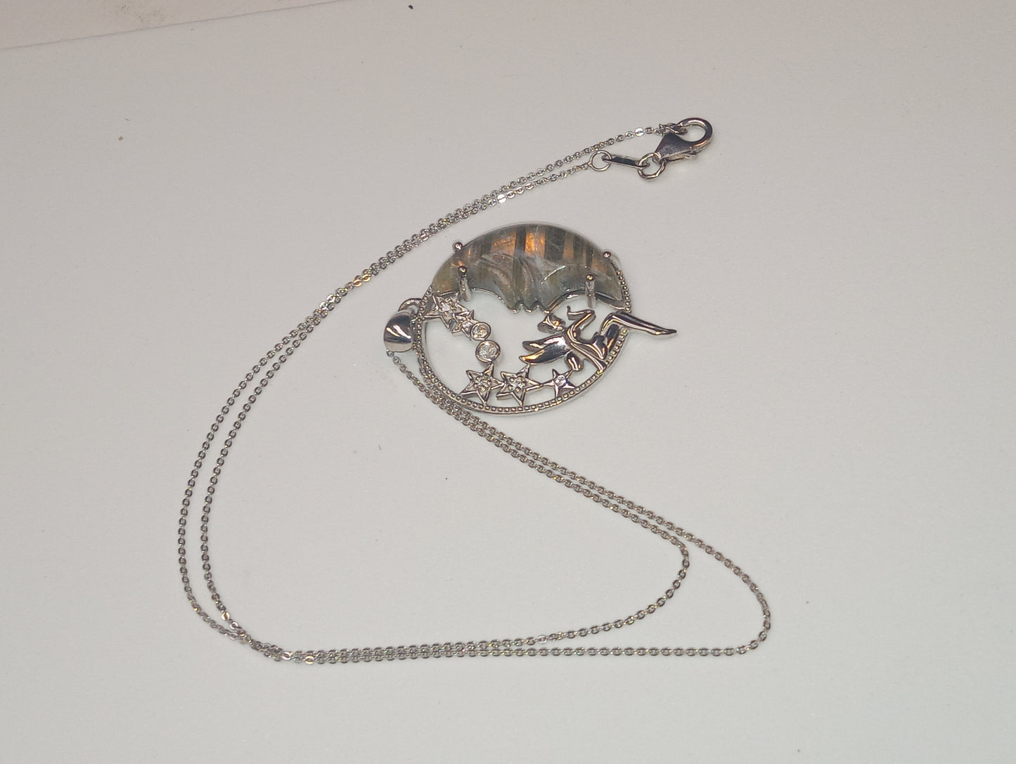 pendant necklace labradorite zircon platinum over sterling silver moon