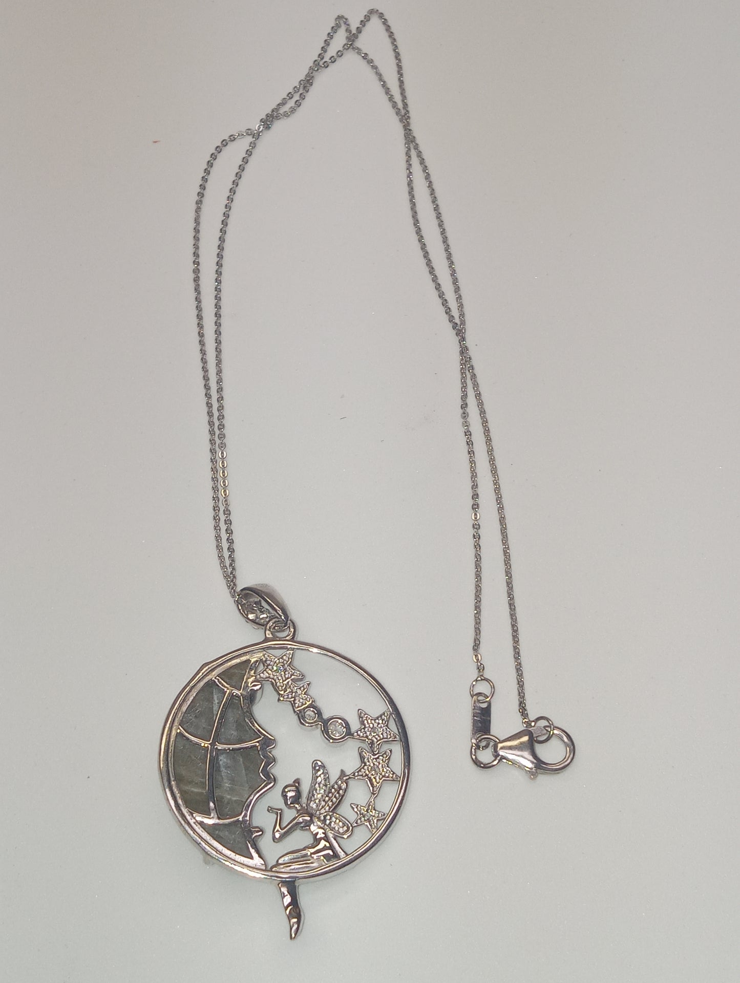 pendant necklace labradorite zircon platinum over sterling silver moon