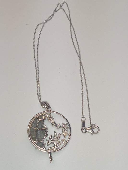 pendant necklace labradorite zircon platinum over sterling silver moon