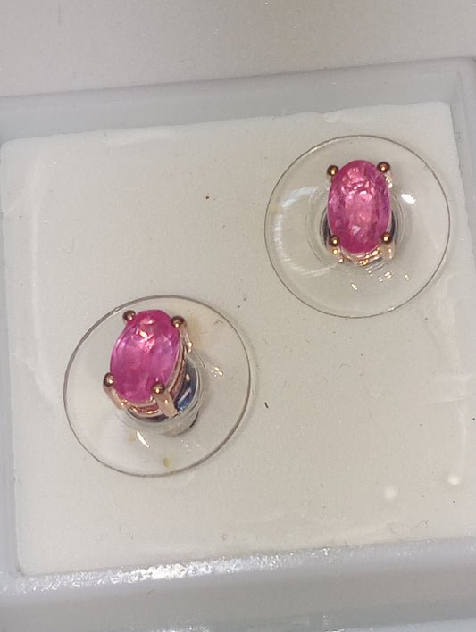 earrings sapphire pink studs in vermeil rose gold over sterling silver