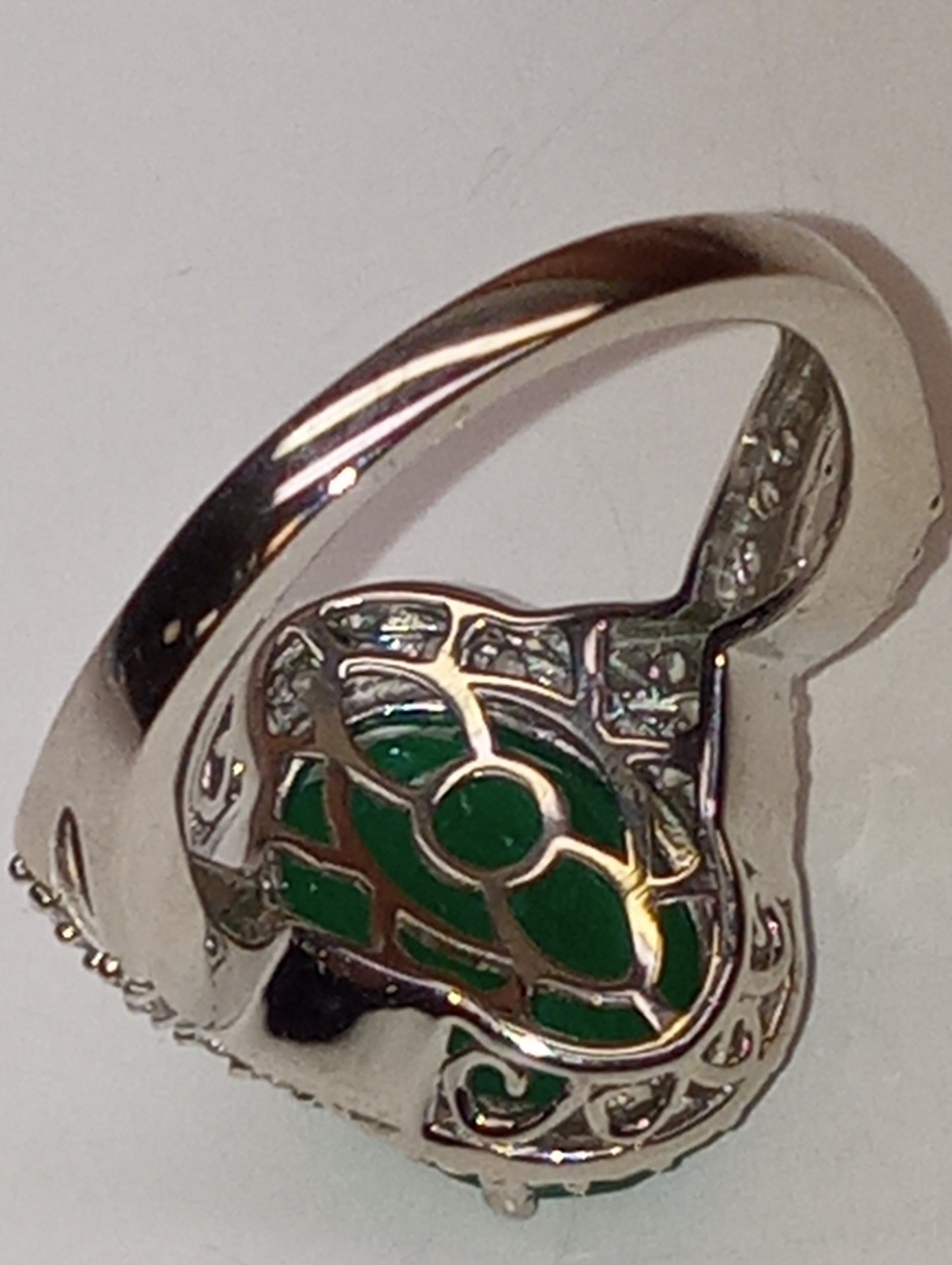 ring Verde onyx oval white zircon in platinum over sterling silver