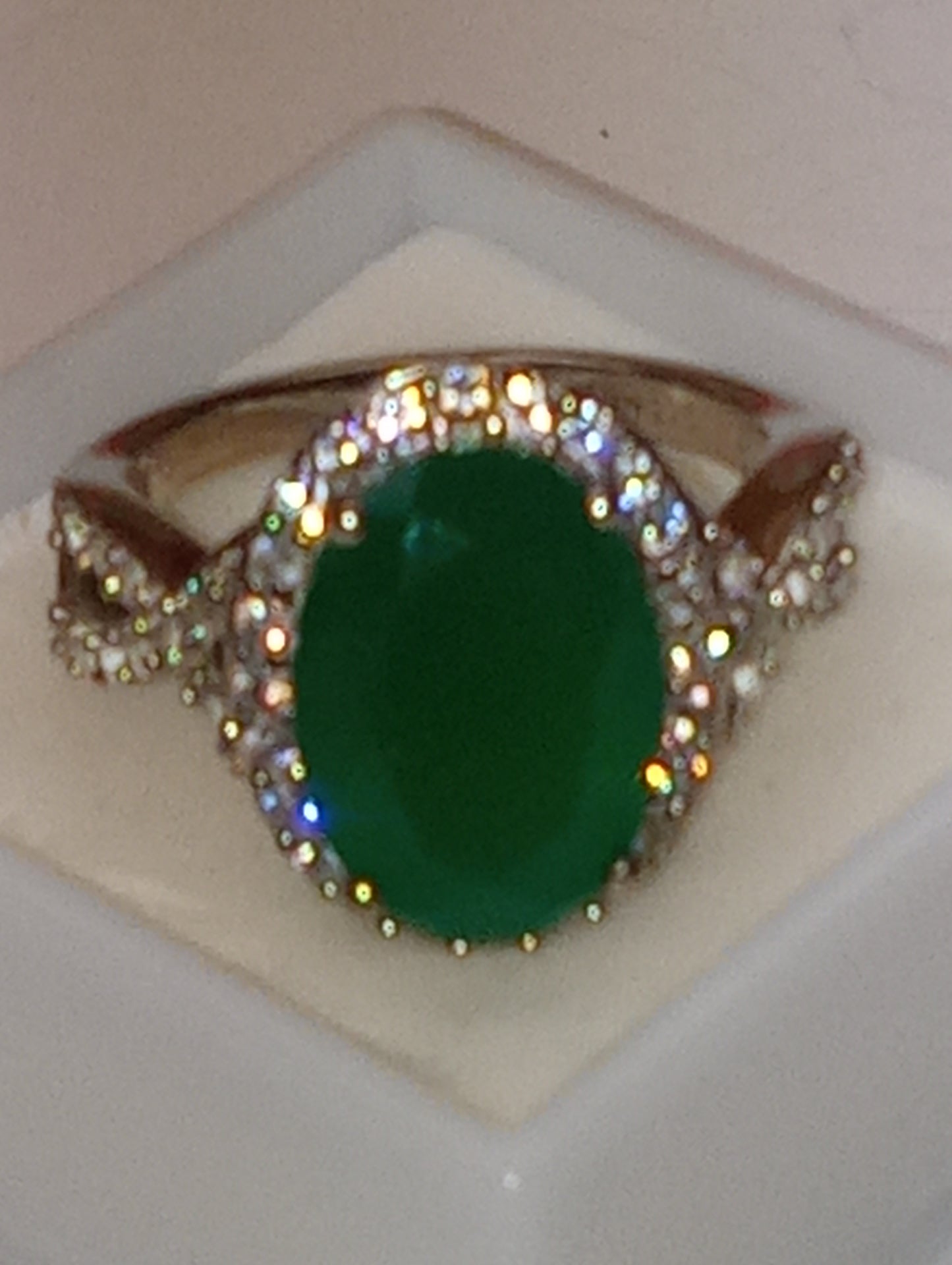 ring Verde onyx oval white zircon in platinum over sterling silver
