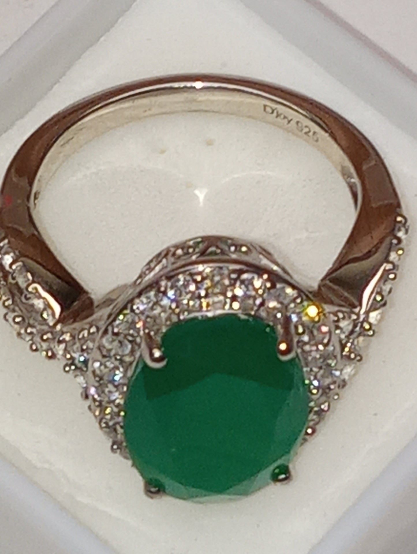 ring Verde onyx oval white zircon in platinum over sterling silver