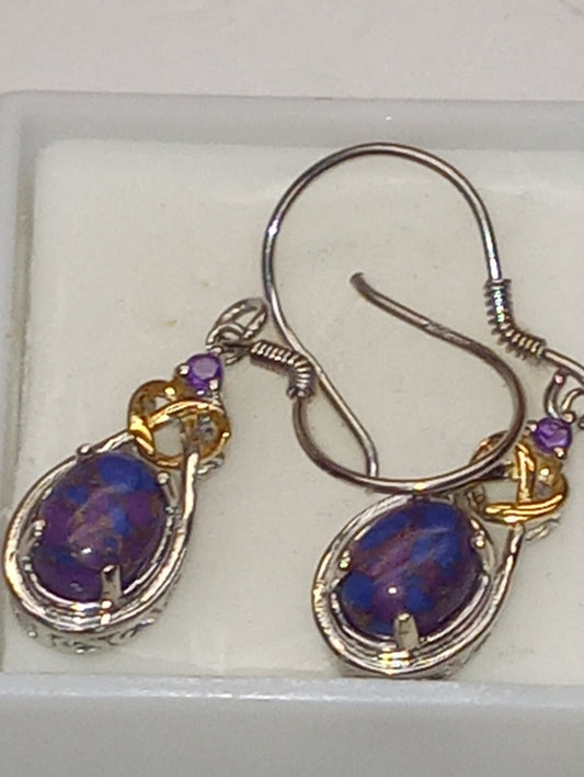 earrings turquoise Mojave purple in vermeil yg and platinum over sterling
