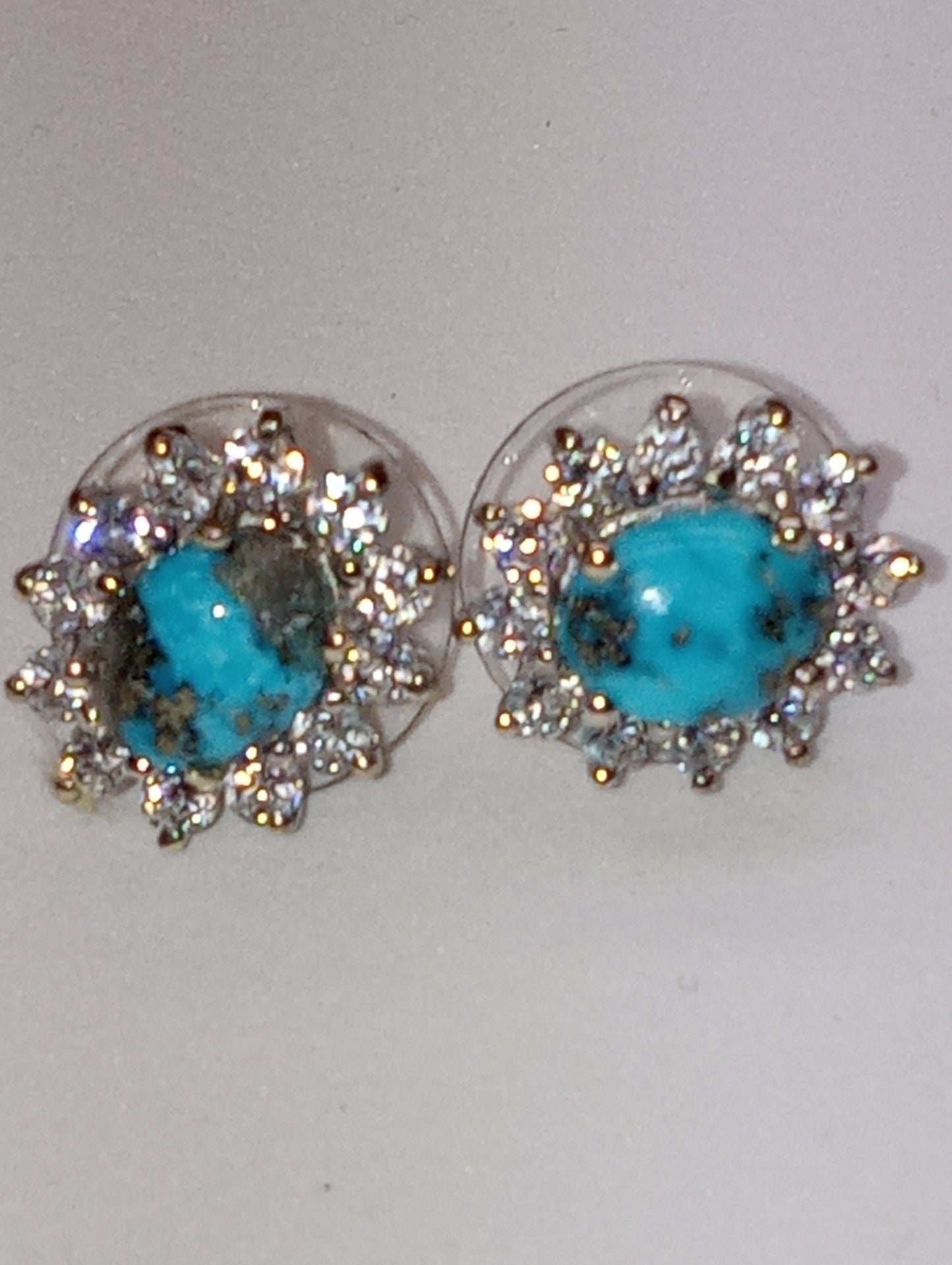 earrings turquoise Empyrean blue  white zircon  studs in platinum over sterling silver