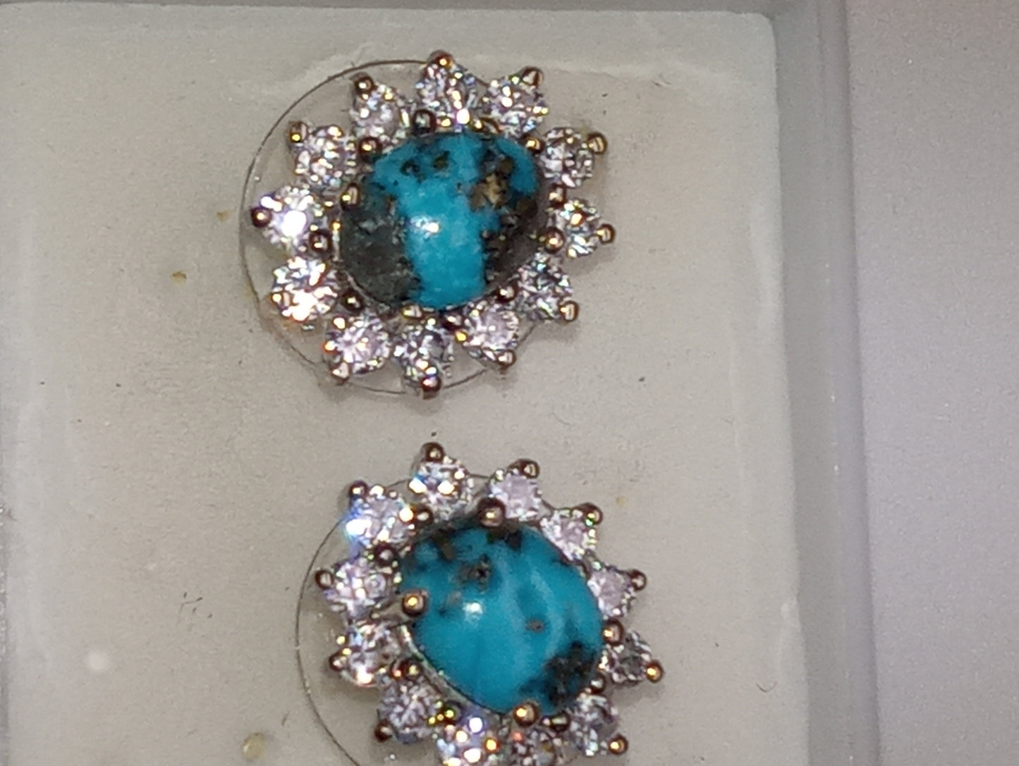earrings turquoise Empyrean blue  white zircon  studs in platinum over sterling silver