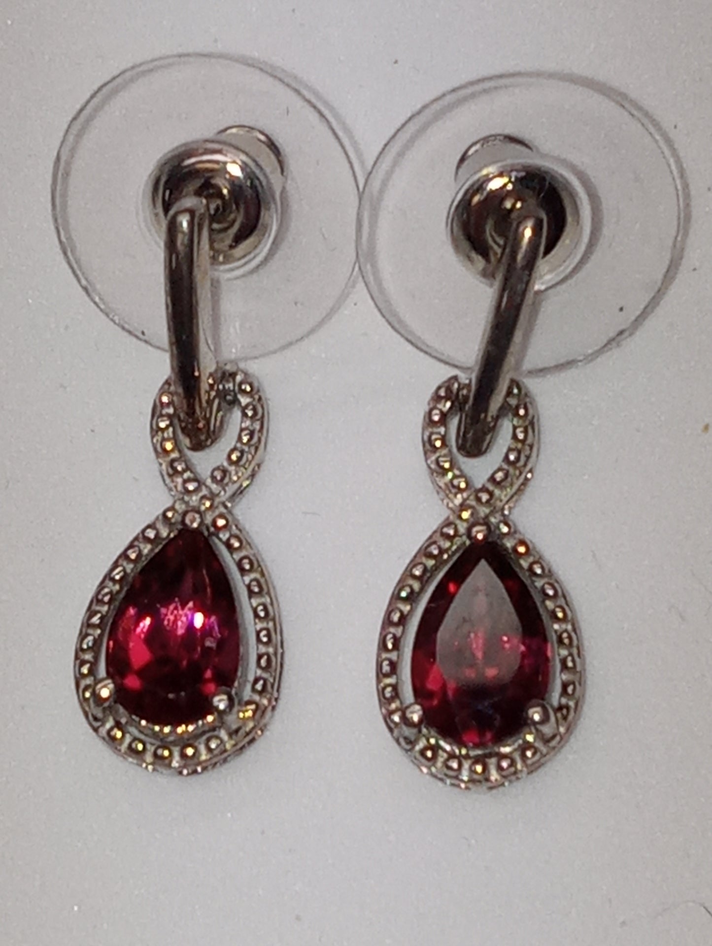 earrings garnet drop in platinum over sterling silver