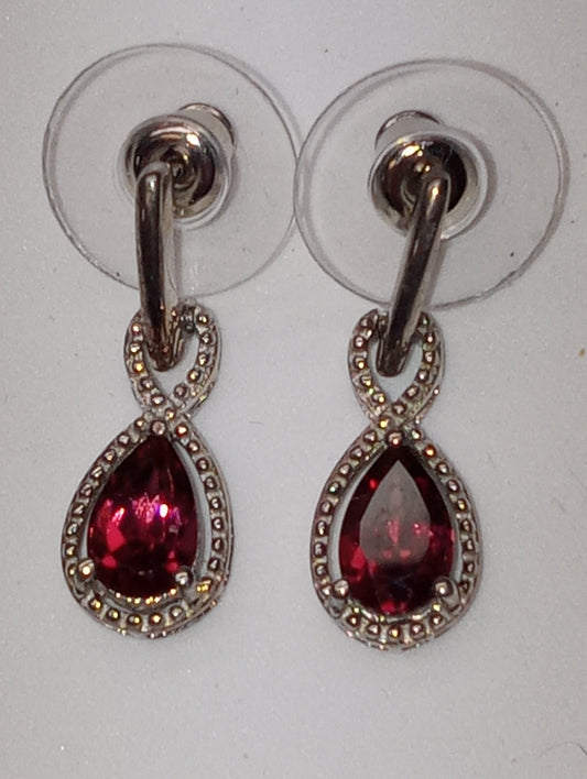 earrings garnet drop in platinum over sterling silver