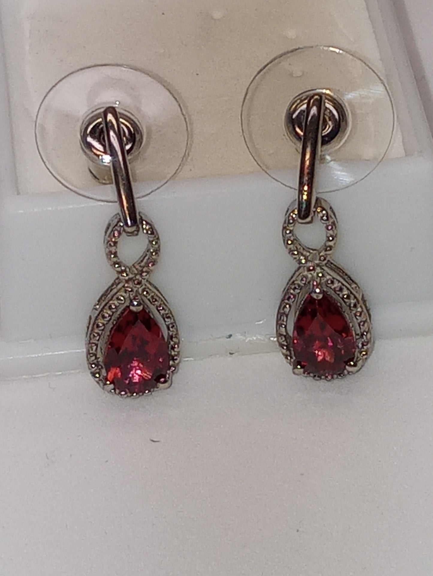 earrings garnet drop in platinum over sterling silver