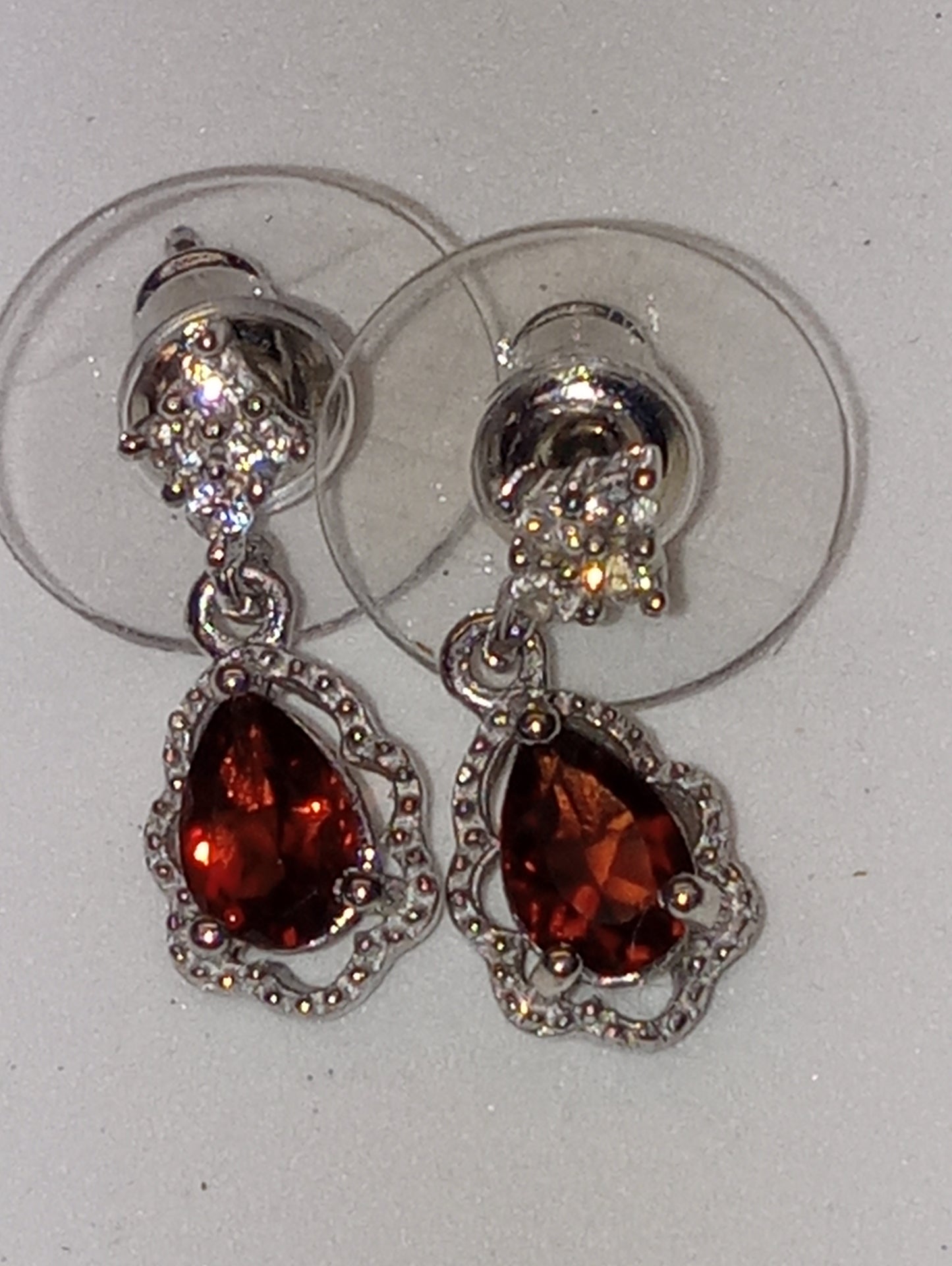 earrings citrine red , white zircon in platinum over sterling silver