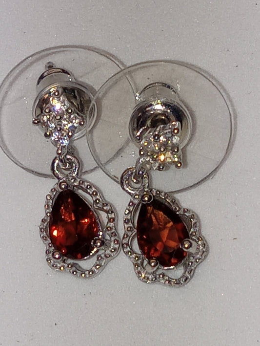 earrings citrine red , white zircon in platinum over sterling silver