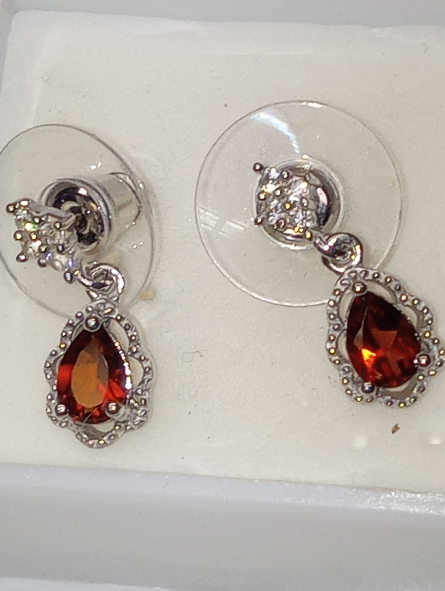 earrings citrine red , white zircon in platinum over sterling silver