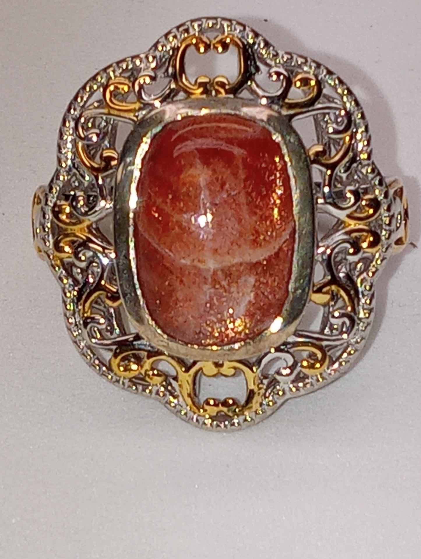 ring sunstone in vermeil yellow gold and platinum over sterling silver