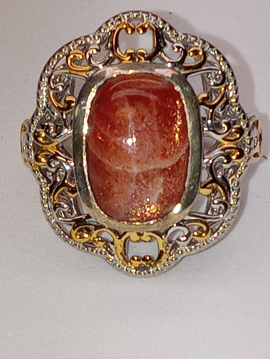 ring sunstone in vermeil yellow gold and platinum over sterling silver