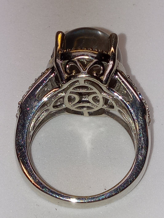ring moonstone golden sheen white zircon in platinum over sterling silver