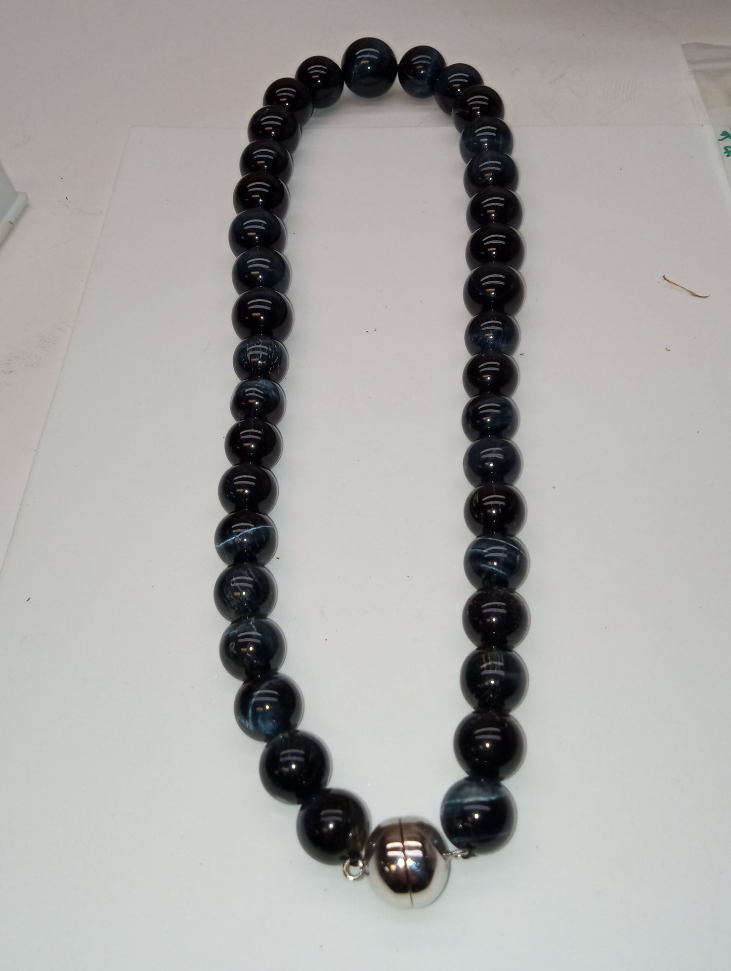 necklace tigers eye blue 11-17mm beads rhodium over sterling silver magnetic clasp