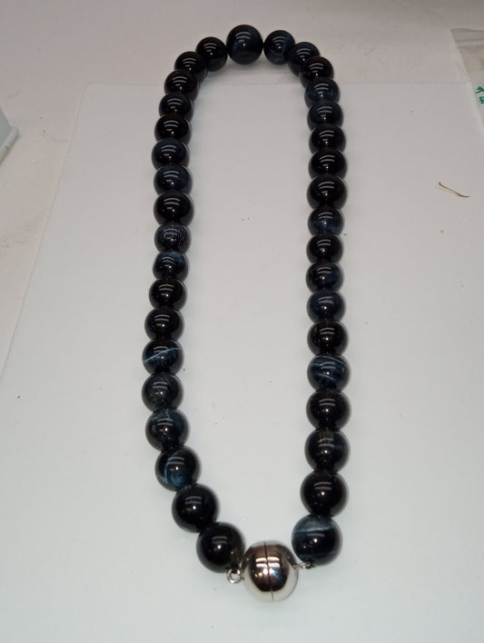necklace tigers eye blue 11-17mm beads rhodium over sterling silver magnetic clasp