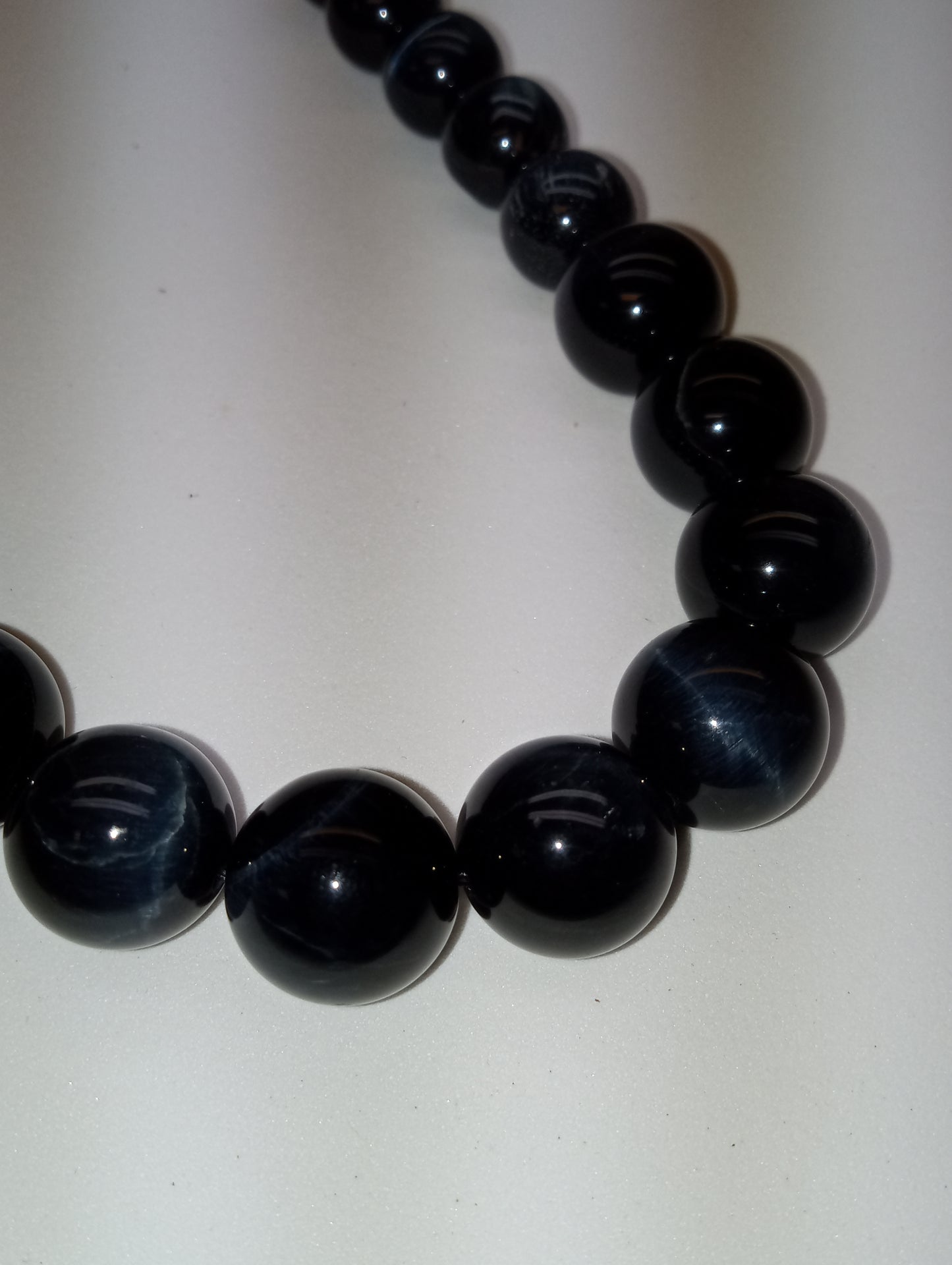 necklace tigers eye blue 11-17mm beads rhodium over sterling silver magnetic clasp