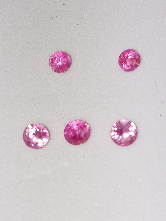 sapphire gemstones pink  2.5mm round cut  5 stones