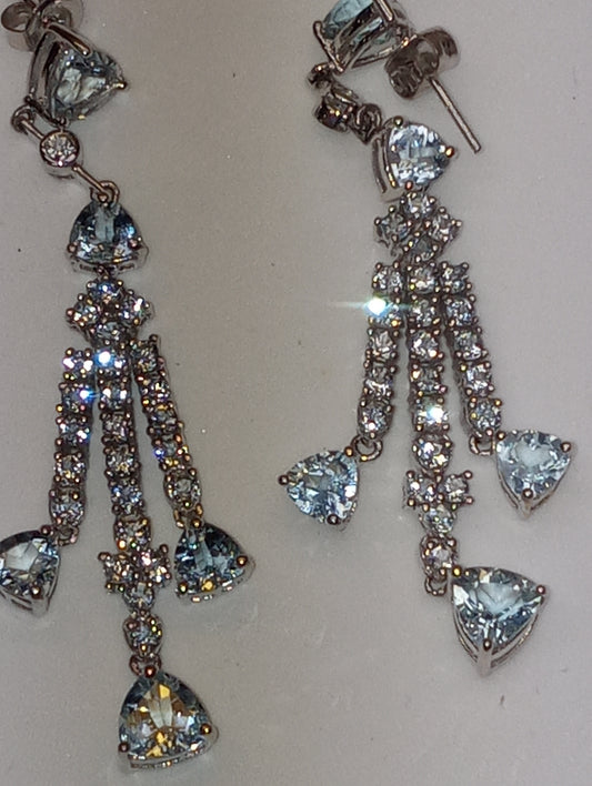earrings 10kt white gold aquamarine trillions and rounds