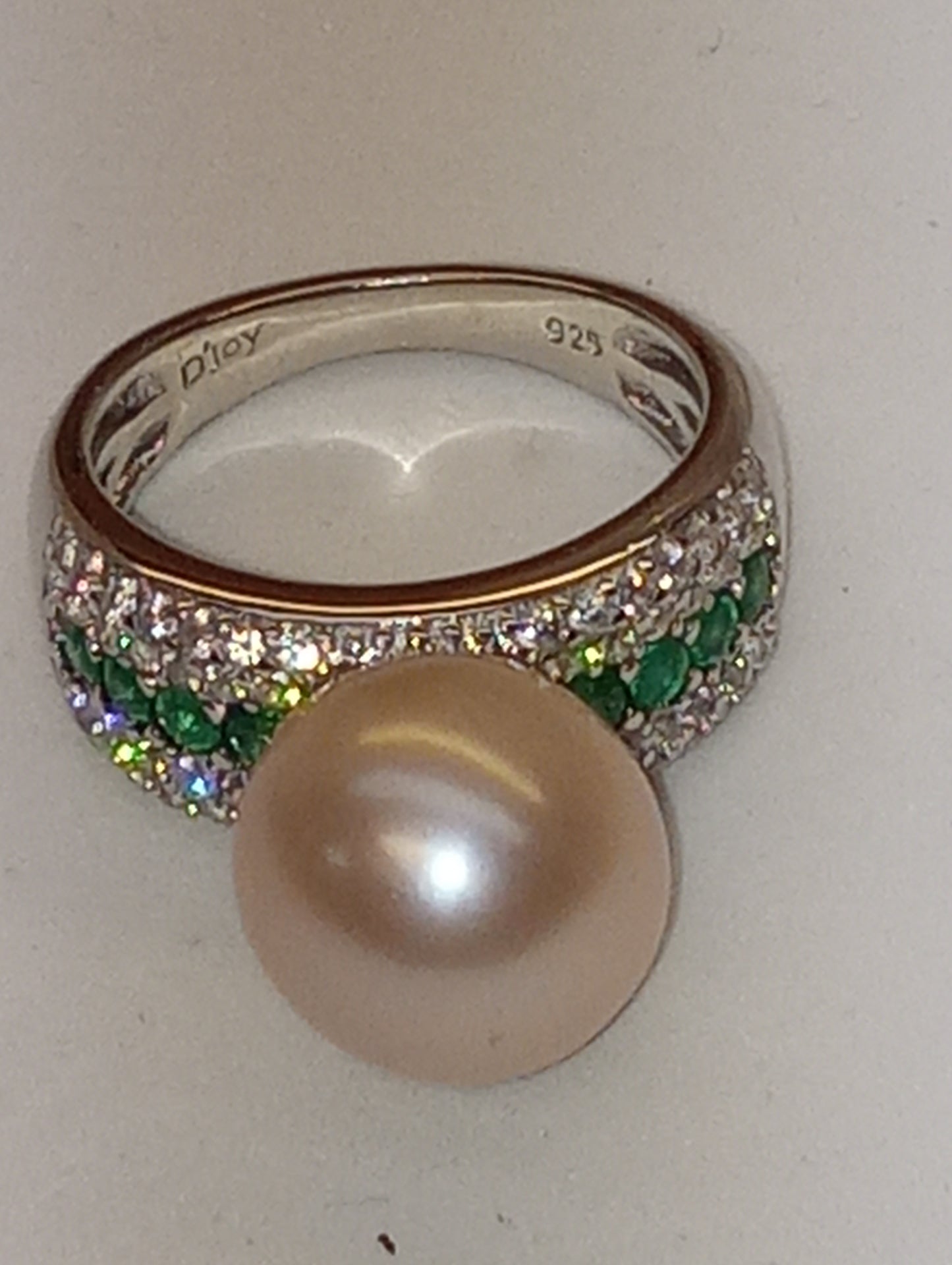 ring Edison pearl 11-12mm multi-gemstone in rhodium over sterling silver