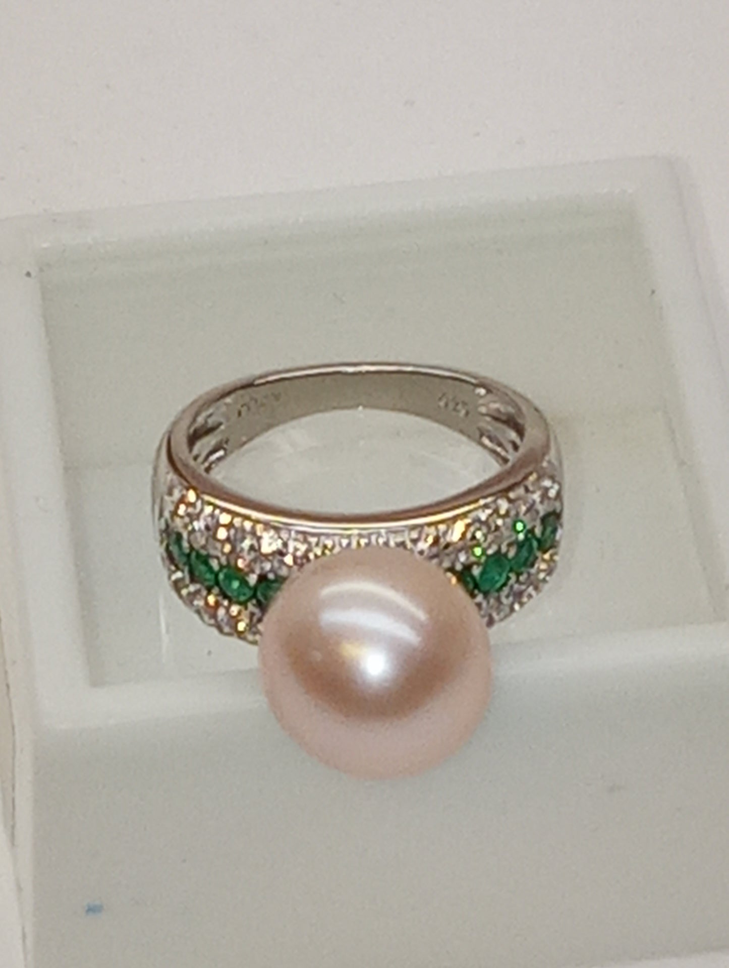 ring Edison pearl 11-12mm multi-gemstone in rhodium over sterling silver