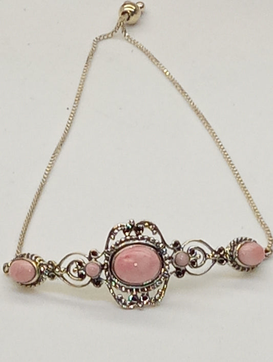 bracelet Artisan crafted Oregon peach opal bolo bar in sterling silver