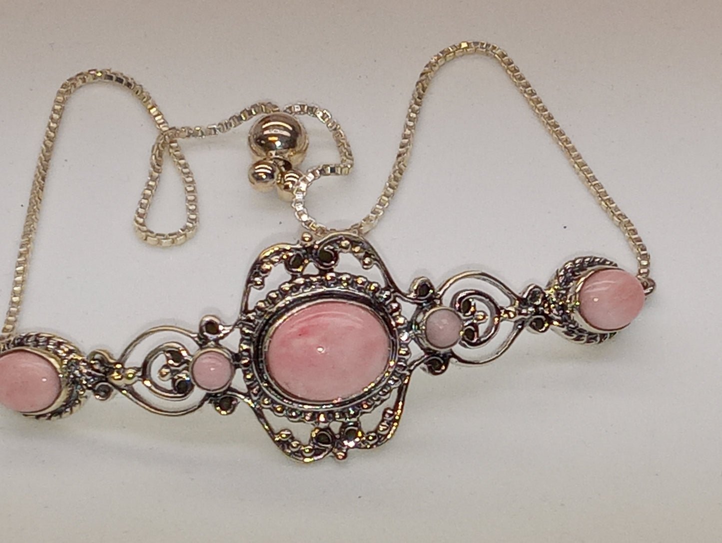 bracelet Artisan crafted Oregon peach opal bolo bar in sterling silver