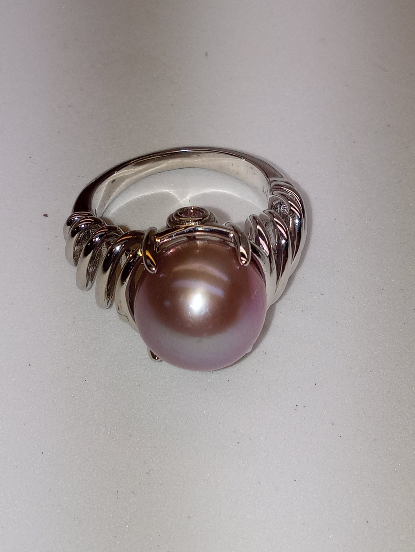 ring Edison pearl lavender 11-12mm in rhodium over sterling silver