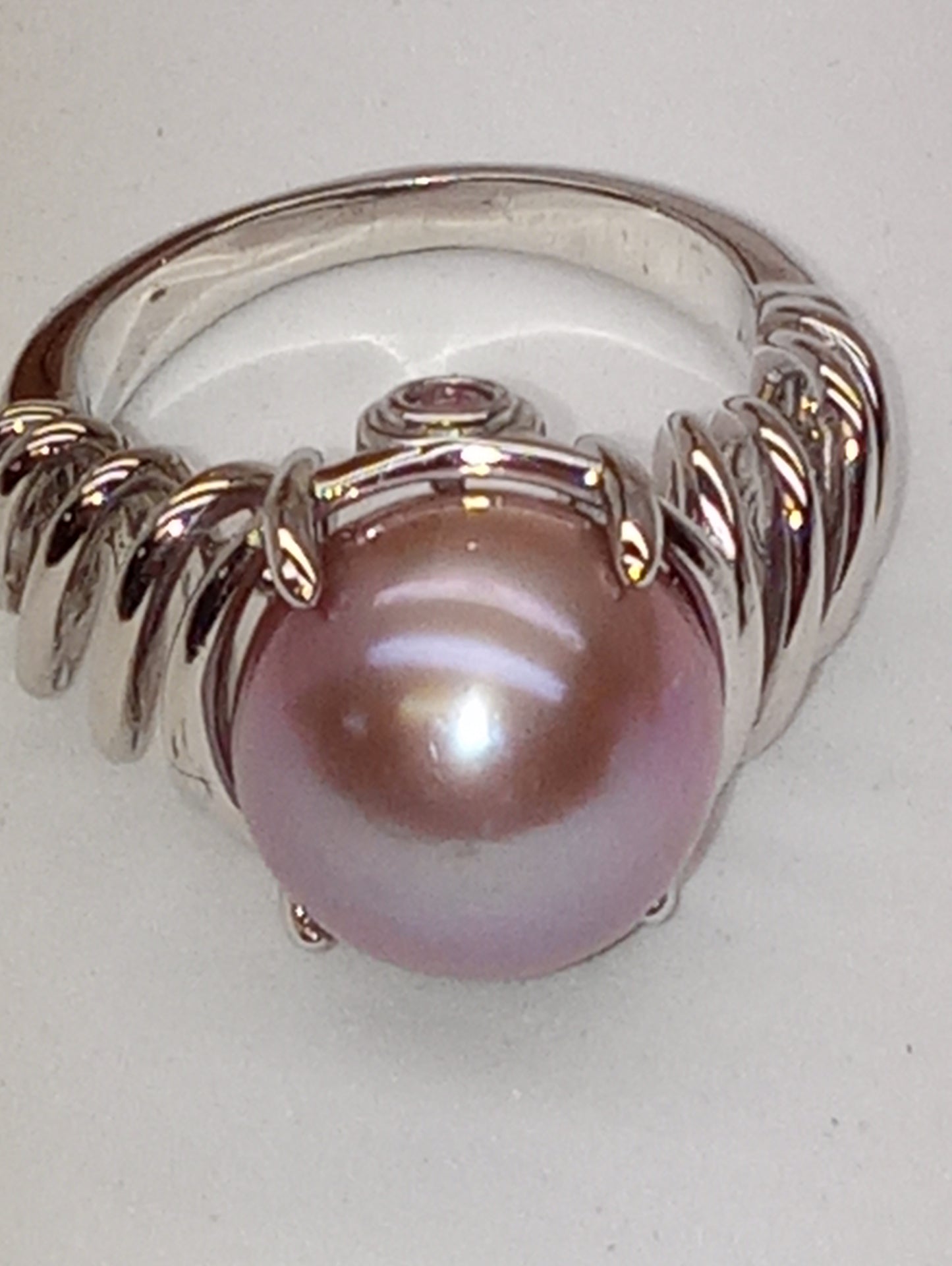 ring Edison pearl lavender 11-12mm in rhodium over sterling silver