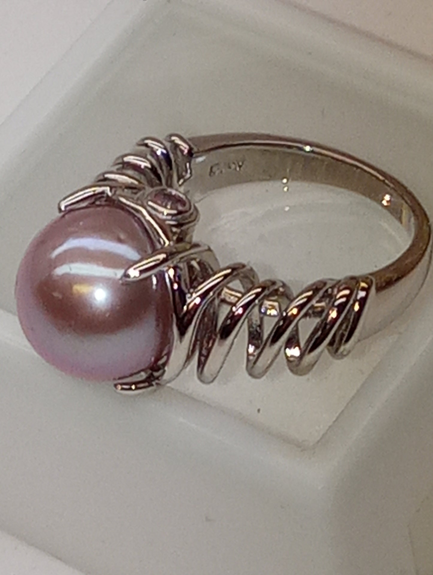 ring Edison pearl lavender 11-12mm in rhodium over sterling silver